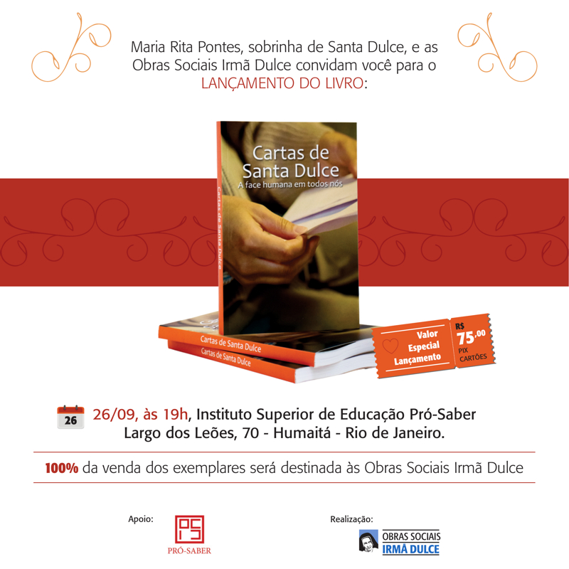 Livro que reúne cartas inéditas de Santa Dulce dos Pobres  será lançado no Rio de Janeiro nesta terça-feira (26)